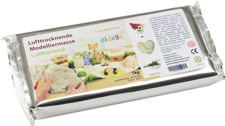 Produktbild trendmarkt24 Modelliermasse lufttrocknend 1000g weiss ( hellgrau ) geruchslos 1kg Tonmasse +3 Jahre