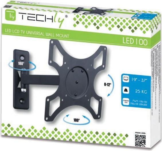 Actual product image Techly Mounting Kit (Wall Plate, VESA Adapter) - For Flat Panel Display - Black - Bil (Wall, 25 kg, 19.02" - 37")