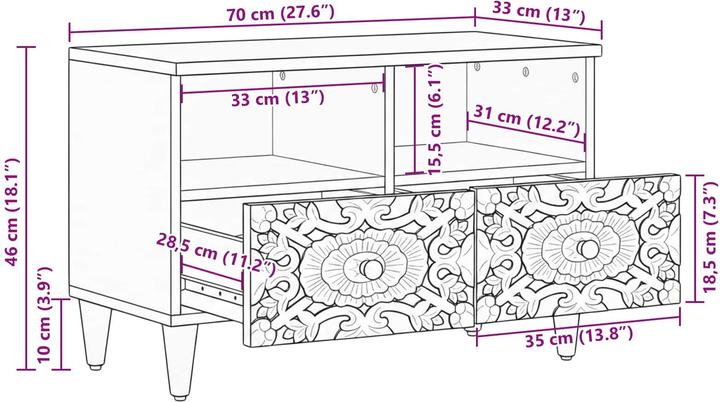 Image du produit vidaXL Mango-Holzschrank (70 x 33.50 x 46 cm)