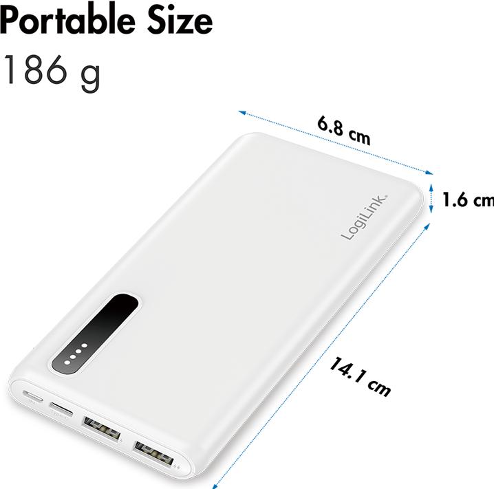 Produktbild LogiLink Powerbank 8000 mAh, 2x USB-A, 2-in-1 Kabel, weiss (8000 mAh, 12 W, 29.60 Wh)