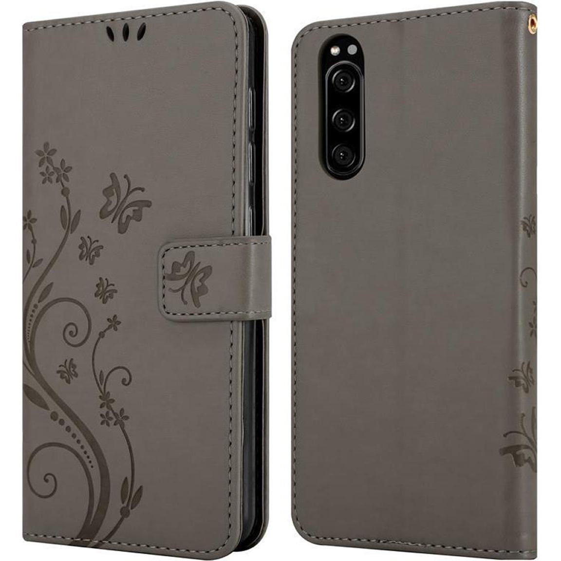 Thumbnail - Cadorabo Flower Book Cover (Sony Xperia 5), Smartphone Hülle, Grau