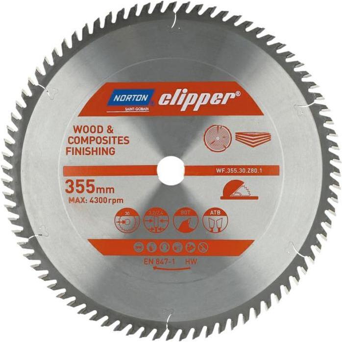 Norton Clipper, Lama, PIŁA TARCZOWA 355mm x 30mm x 80z DREWNO I KOMPOZYTY ATB (3,2 / 2,4)