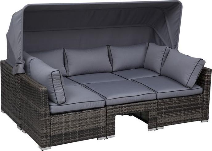 Swisshandel24 Garten Lounge Set Rattan Lounge Set Sitzgruppe mit Sonnendach inkl. Kissen und Beistelltisch Metall