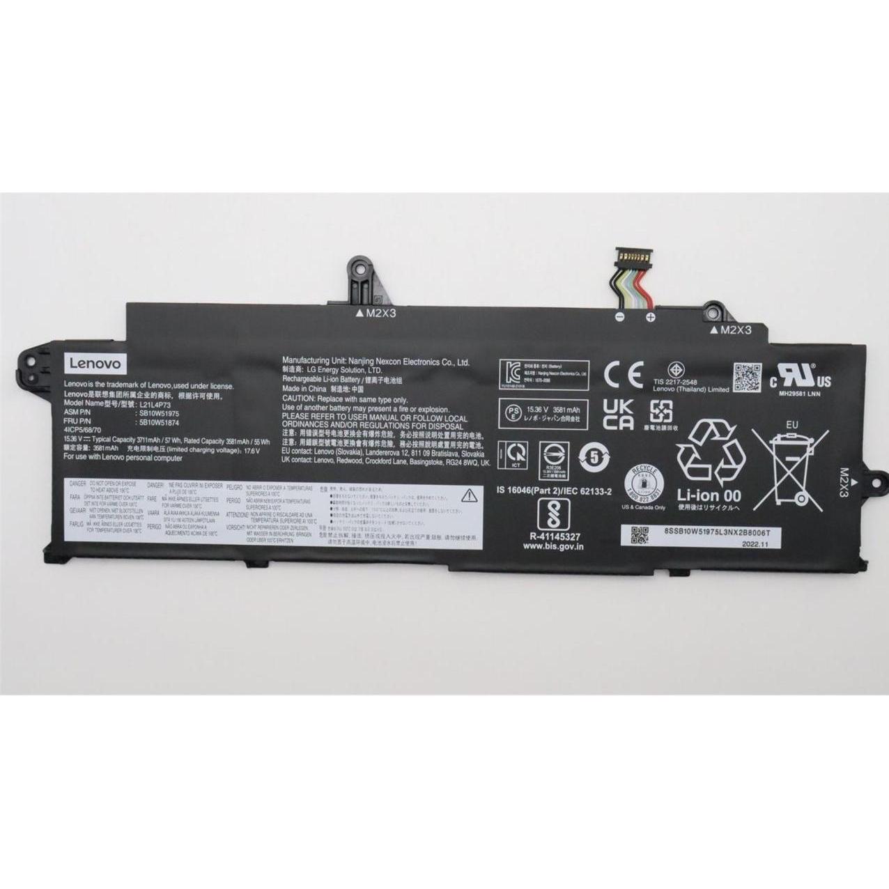 Lenovo BATTERY Internal, 4c, 57Wh (4 Zellen, 3711 mAh), Notebook Akku