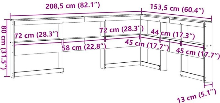 Immagine prodotto VidaXL Testiera con libreria a L bianca da 200 cm in legno di pino massiccio