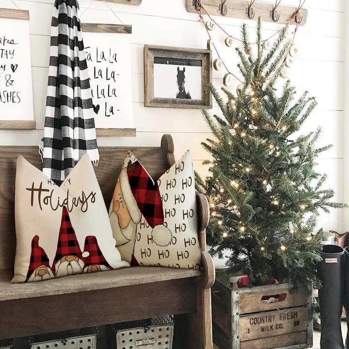 Produktbild Alopini Weihnachten Kissenbezug 4er Set Kissenbezüge Dekokissen Leinen Kissenbezüge (45 x 45 cm)