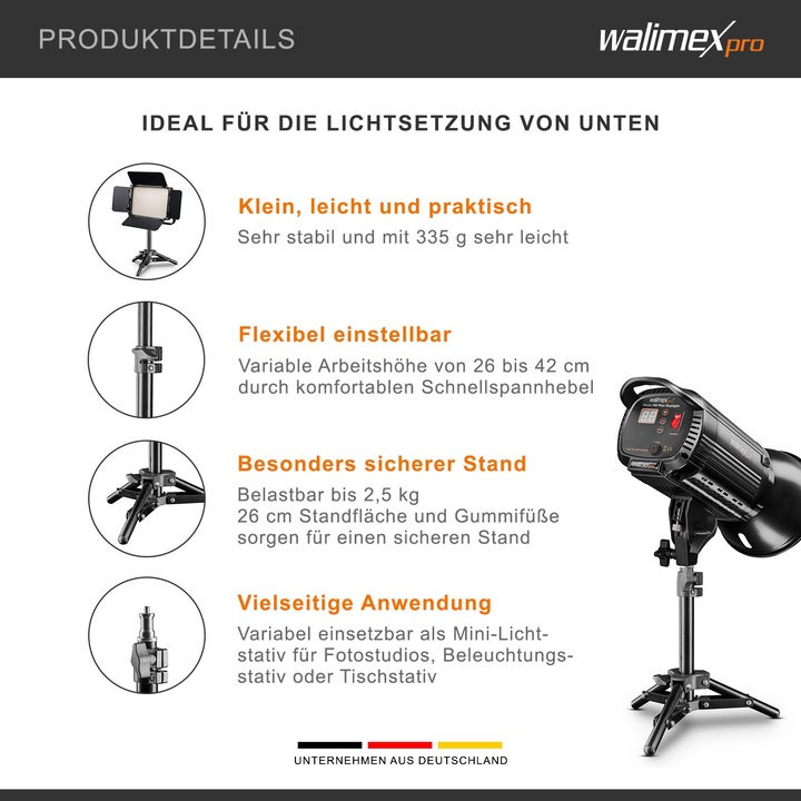 Immagine prodotto Walimex Treppiede per lampada 40cm (40 cm, 2.50 kg)