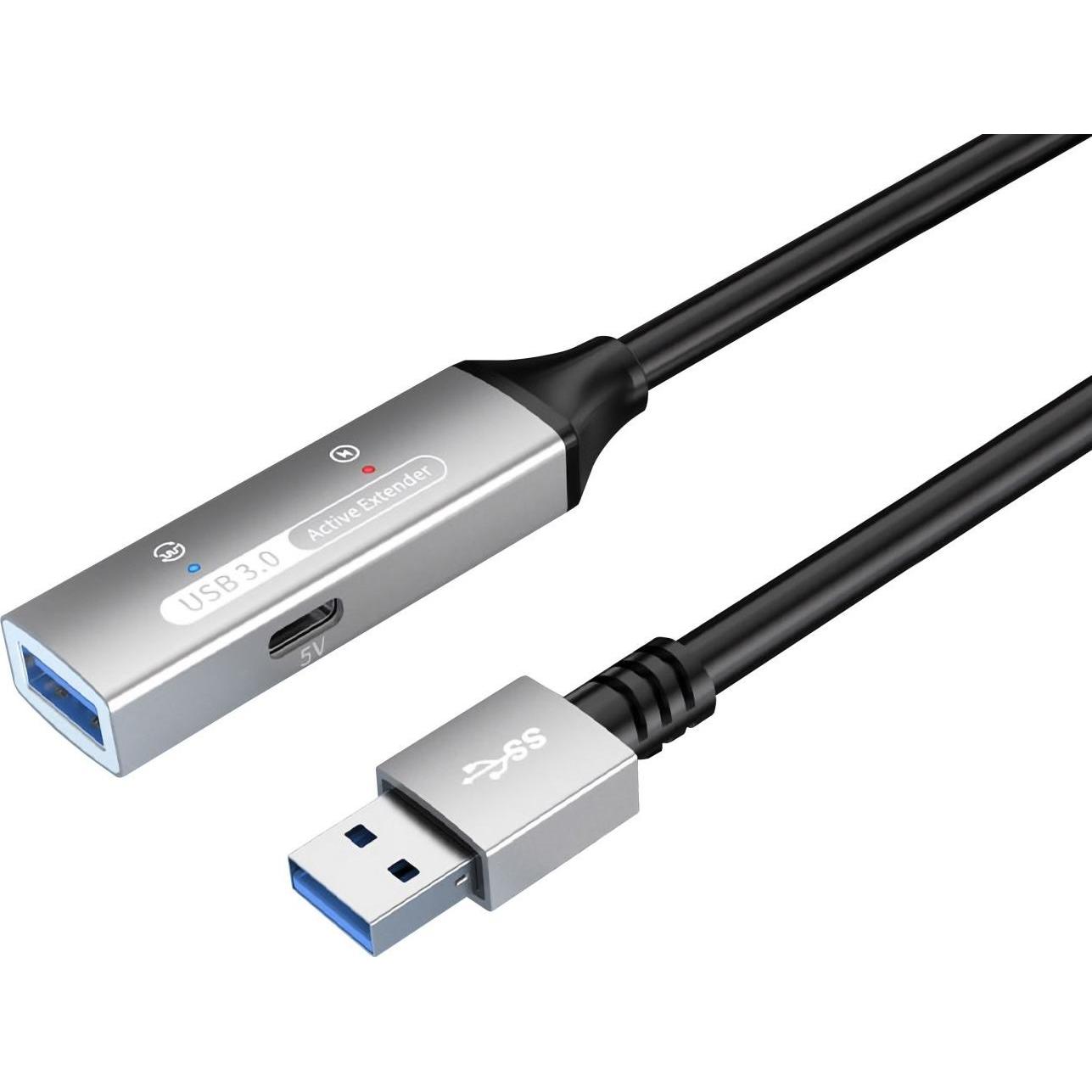 PremiumCord USB 3.2. repeater a prodlužovací kabel Male-Female, 5Gbps Aluminium 15m (15 m, USB 3.2 Gen 1), Cavo USB