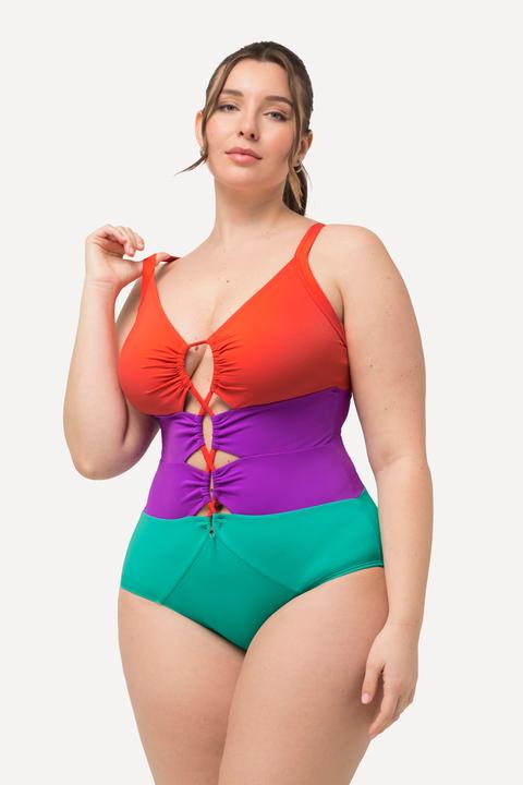 Produktbild Ulla Popken Badeanzug, Colorblocking, Softcups, Aussparungen, recycelt (56)