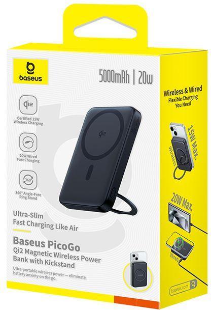 Actual product image Baseus magnetic powerbank with stand PicoGo Qi2 5000mAh 20W (5000 mAh, 20 W, 18.50 Wh)