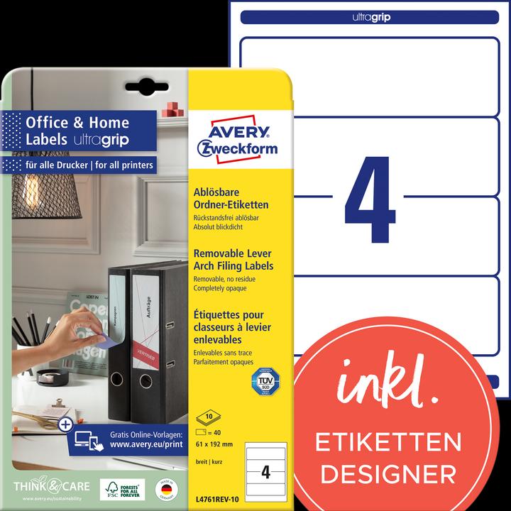 Avery Ordner-Etiketten, ablösbar, Home Office, Kleinpackung