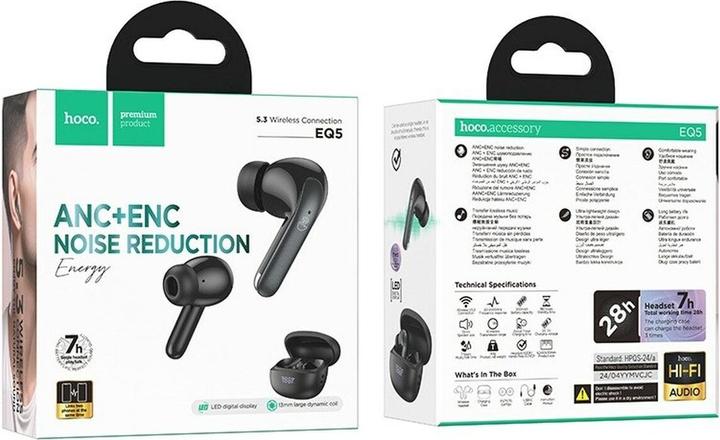 Produktbild Hoco EQ5 Energy Headset Wireless In-Ear Anrufe/Musik Bluetooth Schwarz (ANC, 7 h, Kabellos)