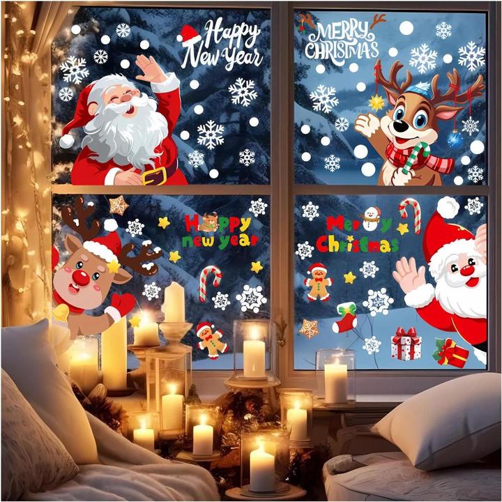 Hermex Weihnachtsaufkleber für Kinder Weihnachtssticker Fensterbilder Merry Christmas Happy New Year