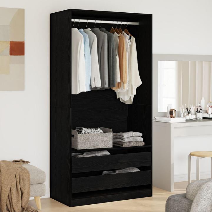 Actual product image vidaXL Wardrobe in black and oak, 100x50x200 cm, made of engineered wood (100 x 50 x 200 cm)