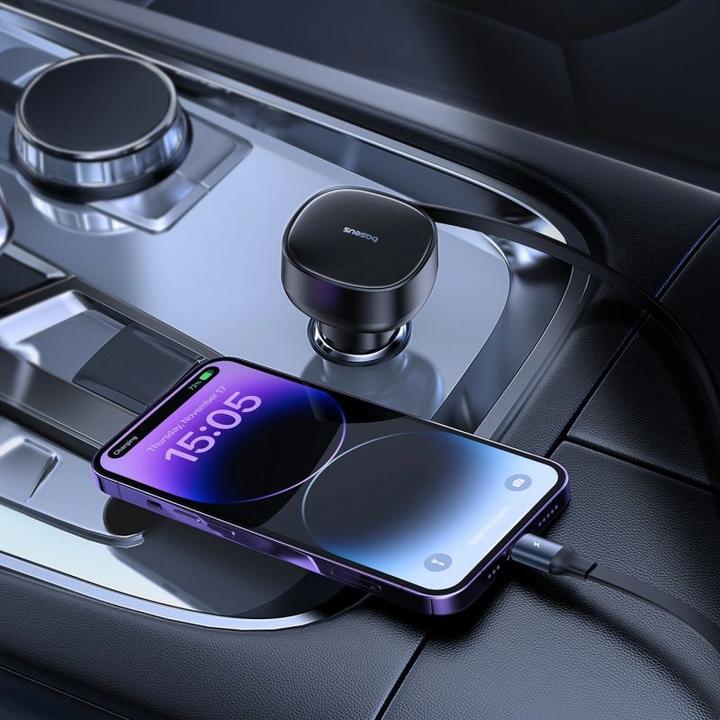 Actual product image Baseus Enjoyment Pro Car Charger U+Retractable iP Cable 55W Cluster - Black