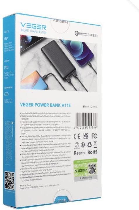 Actual product image Veger A11S Powerbank - 10'000mAh (10000 mAh, 20 W, 20 Wh)