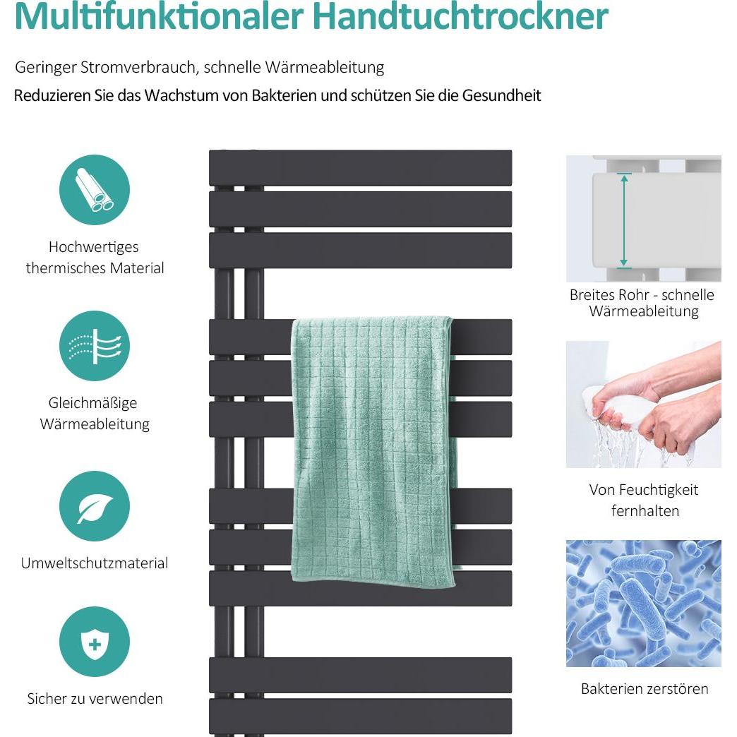 Thumbnail - Emke Badheizkörper Handtuchhalter Handtuchwärmer 76x50cm Anthrazit 397w, Heizkörper, Grau