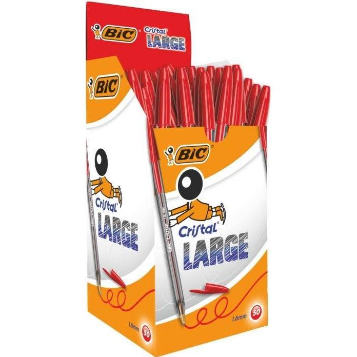 Bic, Penne, Cristal Grande (Trasparente, Rosso, 50 x)