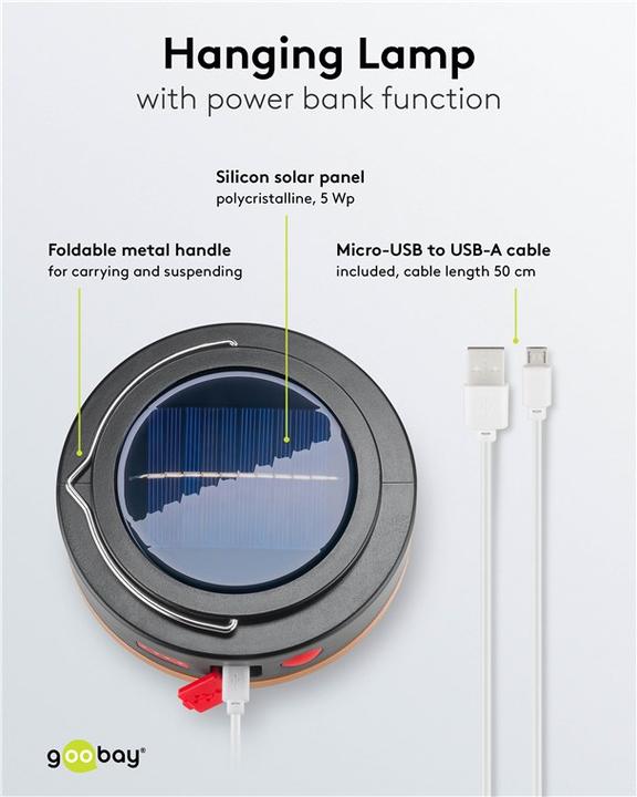 Image du produit Goobay Lampe de camping solaire à LED avec batterie rechargeable