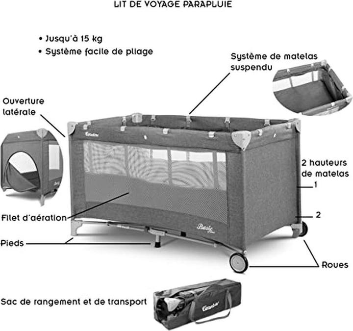 Productafbeelding Caretero Reisbed Basic Plus Grafiet (60 x 120 cm)