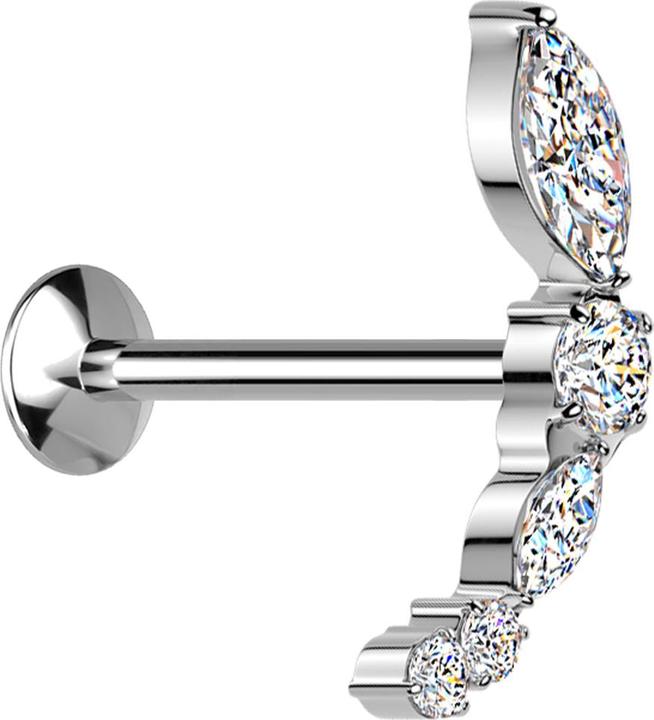 Actual product image Star Piercing Micro Threadless UFO Labret silber Bogen silber verschiedene Kristalle silber (Surgical steel 316L, without brass)