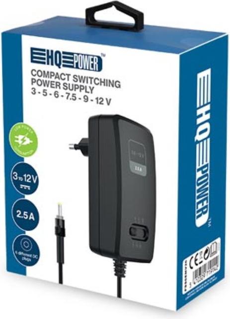 Produktbild Velleman STECKERNETZTEIL - EINSTELLBAR - 100-240 V - 3 bis 12 VDC - 2,5 A + 6 Stecker