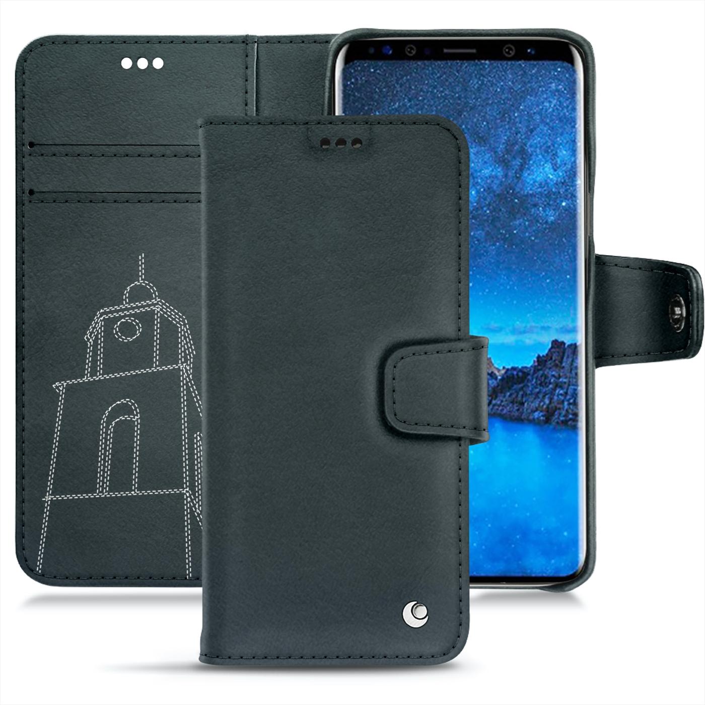 Noreve Lederschutzhülle Wallet (Samsung Galaxy S9), Smartphone Hülle, Blau
