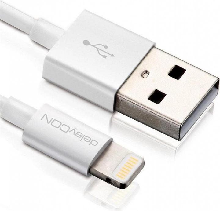 Actual product image deleyCON Lightning USB cable 1m, white (1 m, USB 2.0)