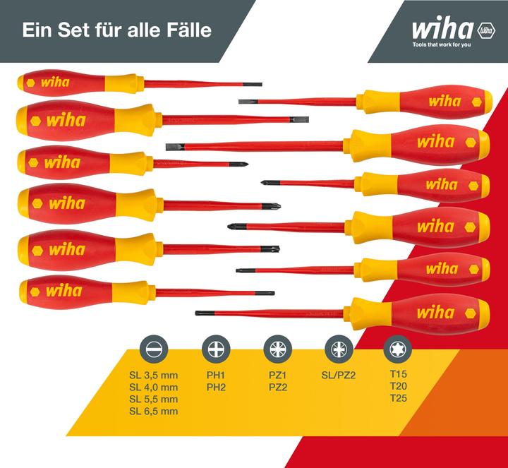 Actual product image Wiha SoftFinish electric slimFix set (Phillipps cross recess (PH), Torx (TX), Pozidriv cross recess (PZ), Slotted screws)