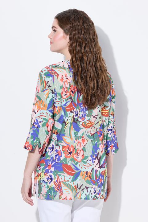 Produktbild Ulla Popken Leinenmix-Bluse, A-Linie, Tunika-Ausschnitt, 3/4-Arm (54)