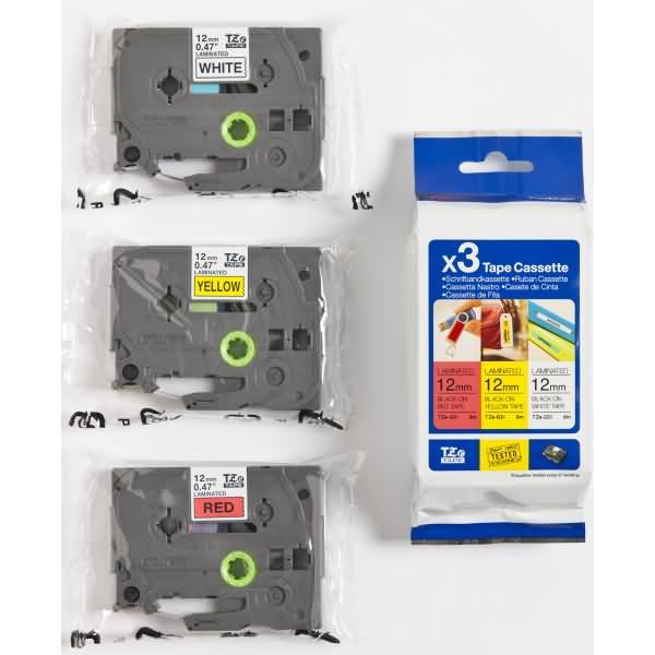 Produktbild Brother Multipack TZe-31M3 (1.20 cm, Gelb, Rot, Weiss)