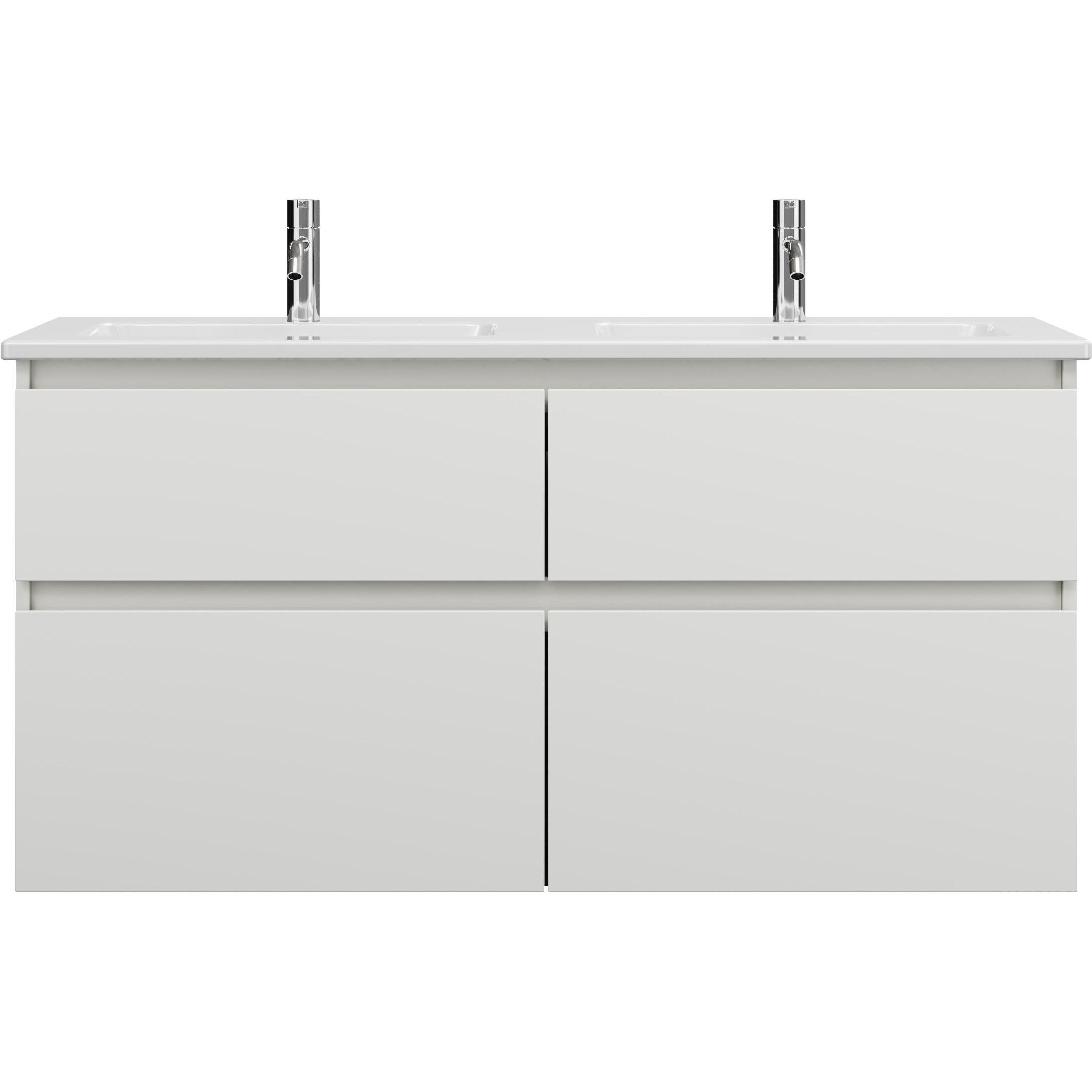 burgbad, Badmöbelset, Lin20 Keramik-Doppelwaschtisch Farbe Weiss Glänzend inklusive Waschtischunterschrank 4 Ausz