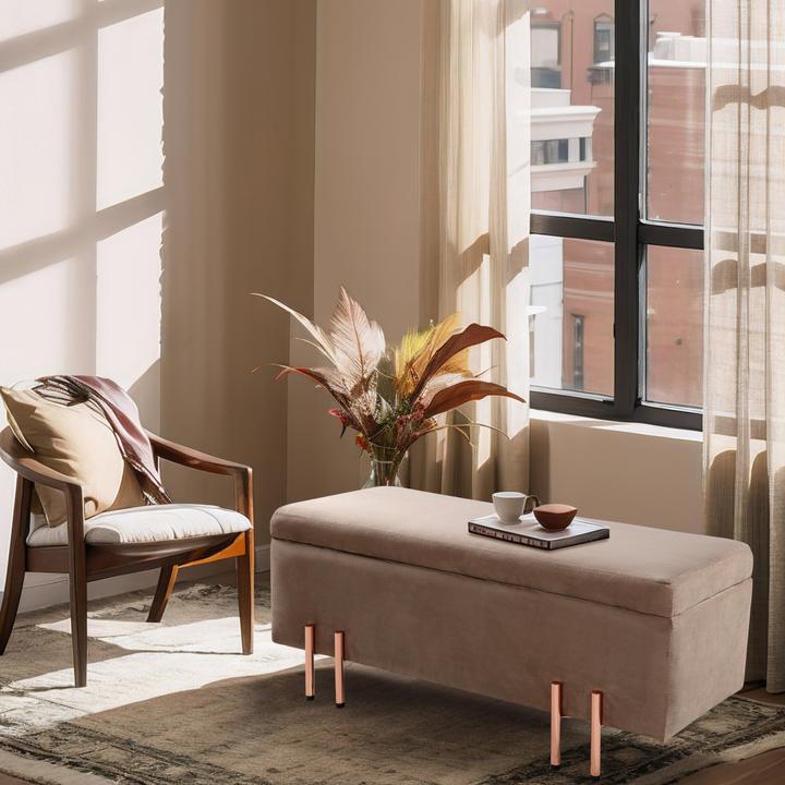 Produktbild En.Casa Sitztruhe Dals Samt 100x40x42 cm Braun (100 cm)