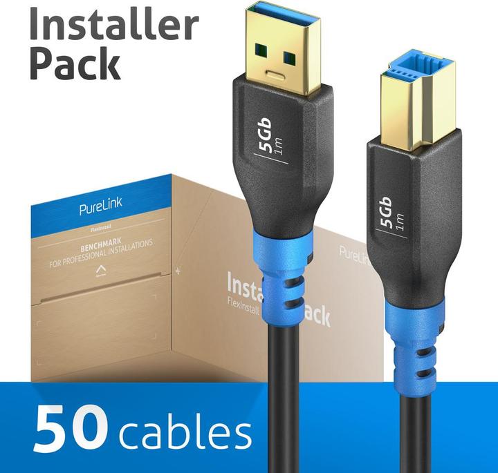 Actual product image Purelink FlexInstall USB-A to USB-B cable USB 3.0 5Gbps 1.00m - Installer Pack 25 pcs. (1 m, USB 3.0, USB 3.2 Gen 1, 10 W)
