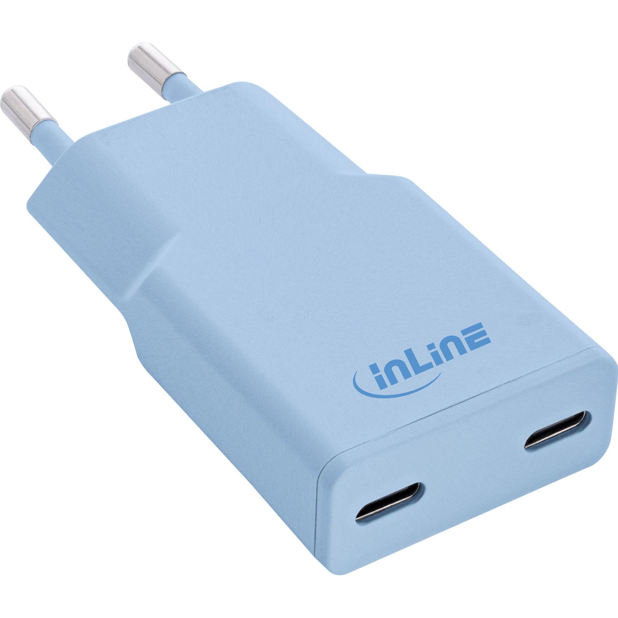 InLine USB-C Ladegerät, 30W, GaN, Dual USB-C, PD/PPS, Eisbonbon/blau (30 W, 2 Ports) (31590B)