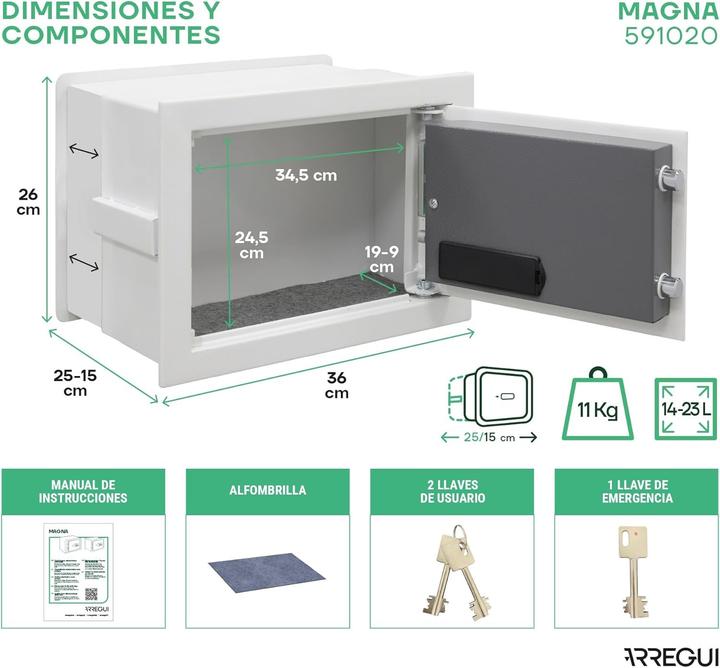 Produktbild Arregui Cassaforte da Muro Magna con Codice e Chiave (14 l)