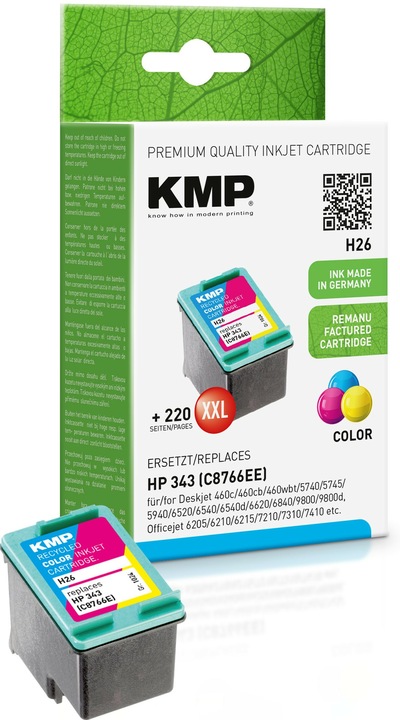 Actual product image KMP H26 Ink Cartridge color compatible with HP C 8766 E (M, C, Y)
