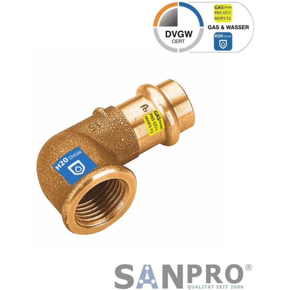 Thumbnail - Sanpro, Rohrverbindungstechnik, CUPRESSK Pressfitting 90° Winkel - Bogen mit Innengewinde V 15 - 1/2" (Pressverbindung)