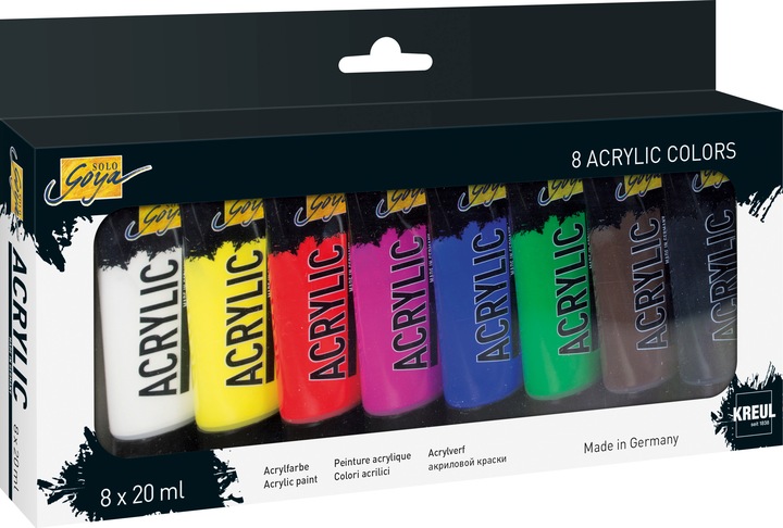 Produktbild Kreul Acrylic Tuben (Schwarz, Permanentgrün, Ultramarinblau, Weiss, Dunkelbraun, Zitron, Magenta, 20 ml)