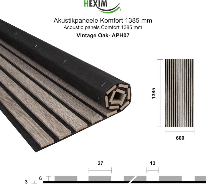 Immagine prodotto Hexim Akustikpaneele Set schalldämmend (6 Paneele) (4.98 m², 60 x 138.50 cm)
