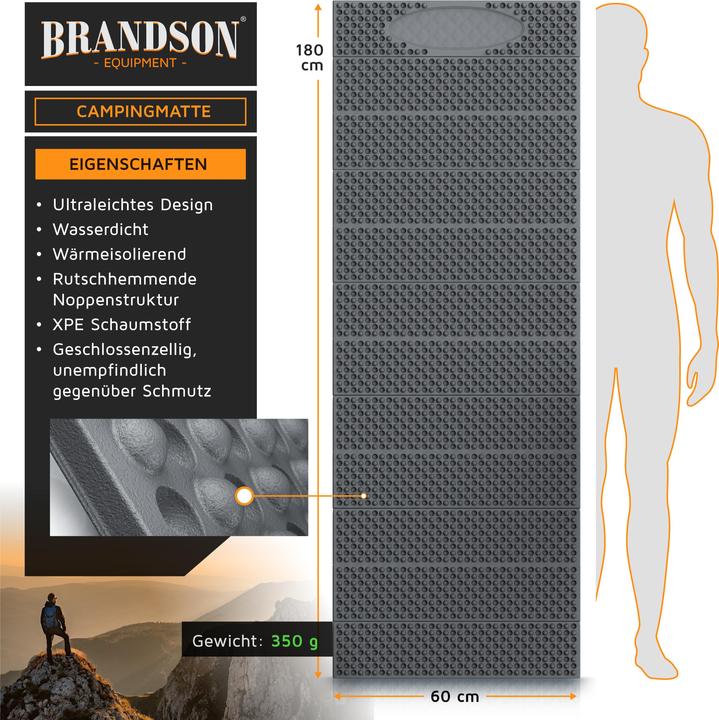 Actual product image Brandson Isomatte faltbar, outdoor, ultraleicht, Akkordeon-Falttechnik, rutschhemmende Noppen, 180x60x2 cm