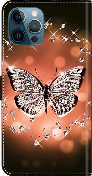 Actual product image Art iPhone 15 Pro Max Book Case Cover with Card Pocket Golden Butterfly (Apple iPhone 15 Pro Max)