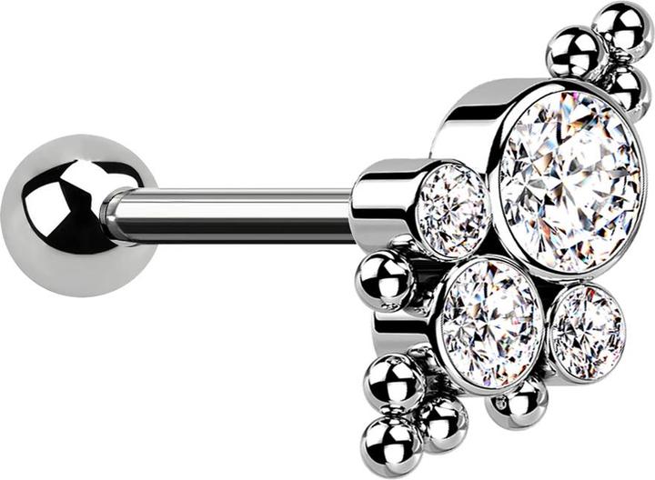 Actual product image Star Piercing Micro Barbell internal thread silver with ball and balls four crystals silver (Titanium, without brass)