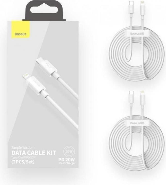 Actual product image Baseus Simple Wisdom Data Cable Kit USB-C to Lightning PD 20W (2PCS/Set) 1.5m White (1.50 m, 20 W)