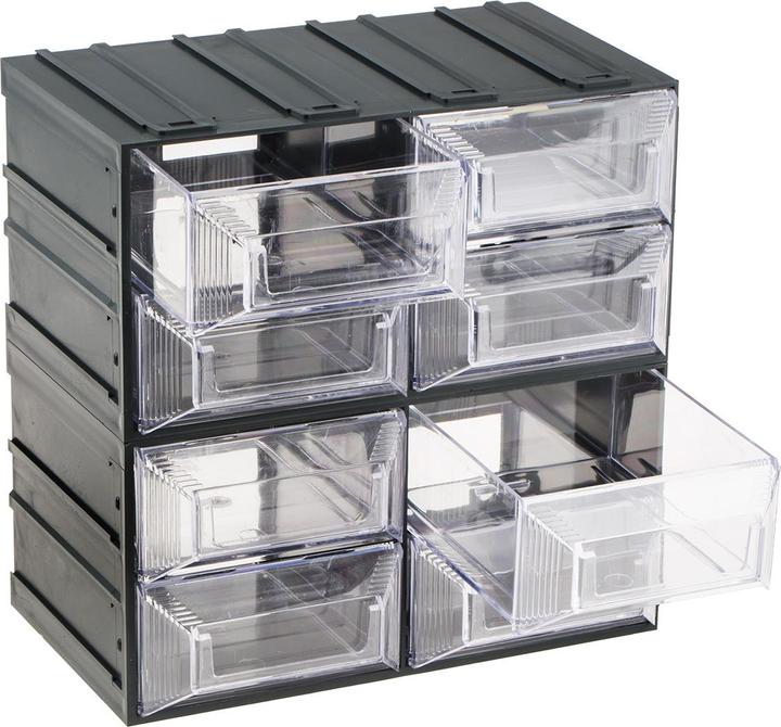 Produktbild RS PRO Kunststoff Schubladenmagazin Transparent, 8 Einschübe, 208mm x 208mm x 132mm