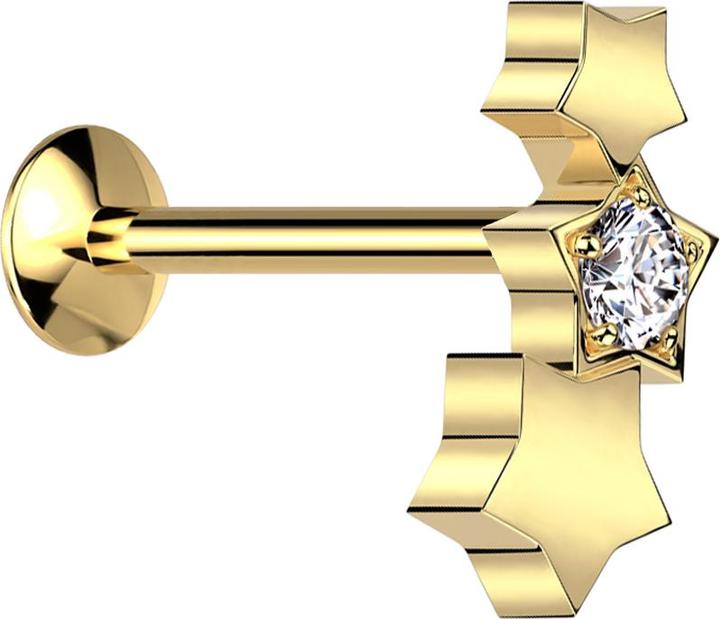 Immagine prodotto Star Piercing Micro Threadless UFO Labret vergoldet drei Sterne vergoldet Kristall silber (senza ottone, Acciaio chirurgico 316L)