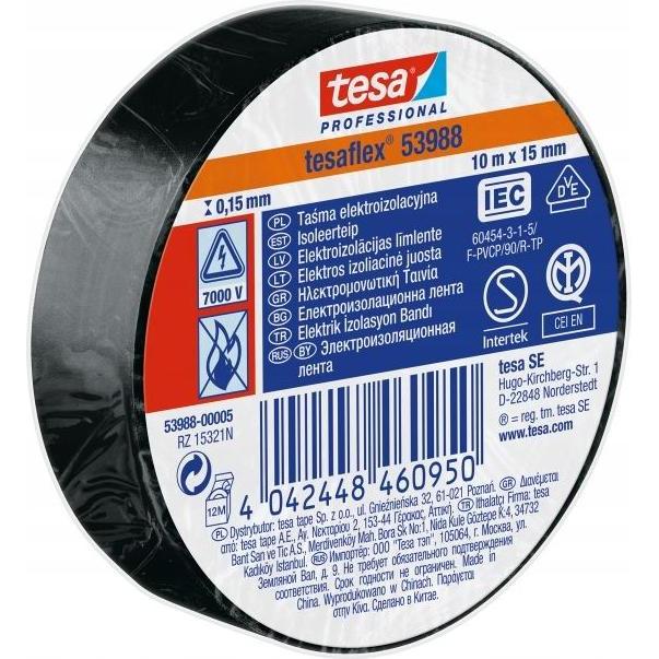 MGA, Klebeband, Tesa SPVC Schwarzes Isolationsband 10mx15mm