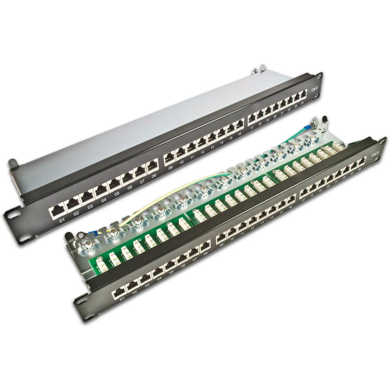 Wirewin 24 porte 19" KAT6 Patch Panel, schermato, LSA+, nero Patch Panel, Accessori per server, Nero