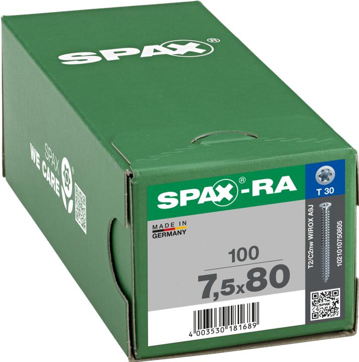 Actual product image Spax Spax-Ra Flat Countersunk Head T-Star Plus T30 Fully Threaded Wirox (100 Screws per piece)