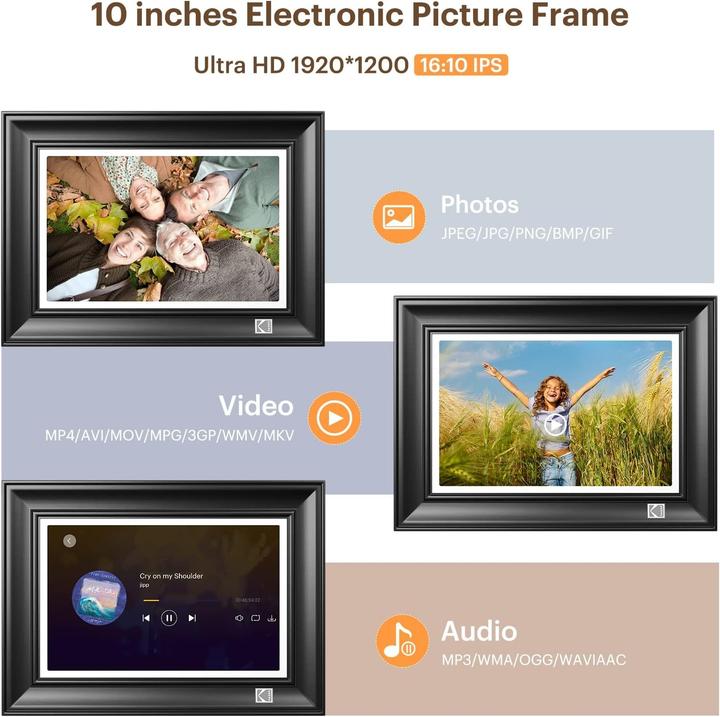 Immagine prodotto Kodak Cornice digitale WiFi con schermo touchscreen HD, lettore di musica e video, memoria da 32 GB (10.10", 1920 x 1200 pixel)